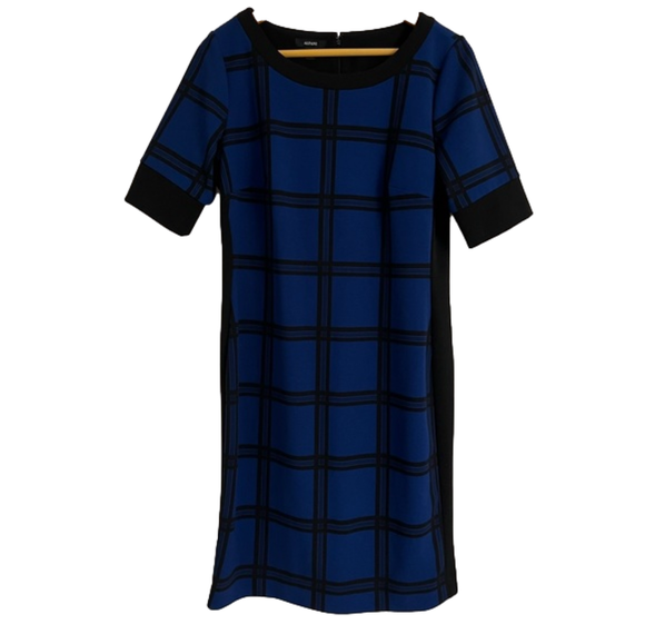 Alfani Women’s Blue & Black Large Check Patterned Dress with Short Sleeves. Sz 8 - Picture 1 of 4